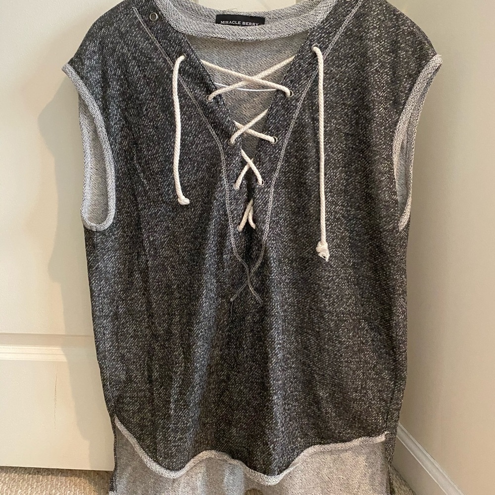 Grey Hi-Low Sweatshirt Material Tank Size M